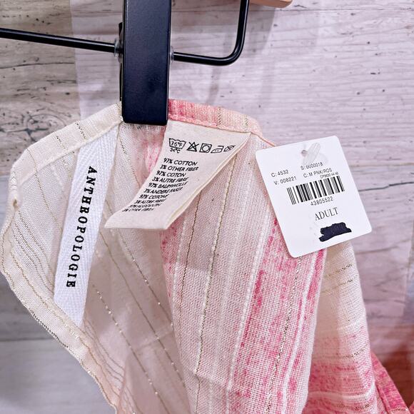 Anthropologie Ruffle Striped Apron Pink Cream Metallic Cotton Womens One Size OS - Picture 6 of 6